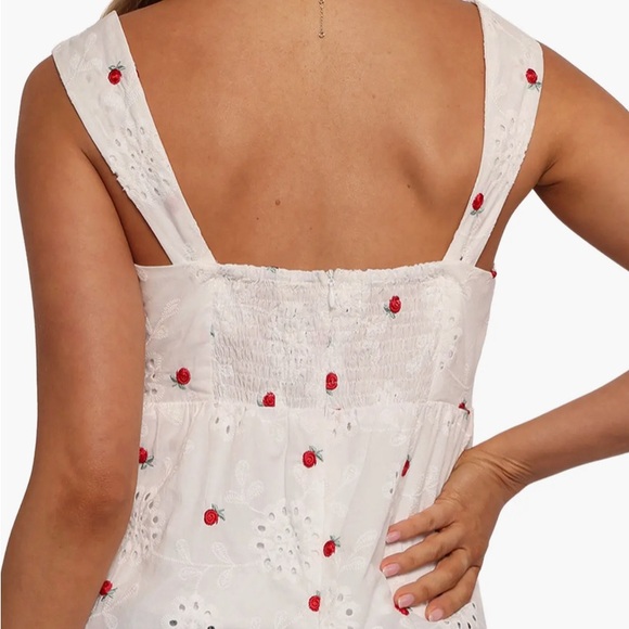Petal and Pup White Sleeveless Top with Red Floral Embroidery - Picture 2 of 6